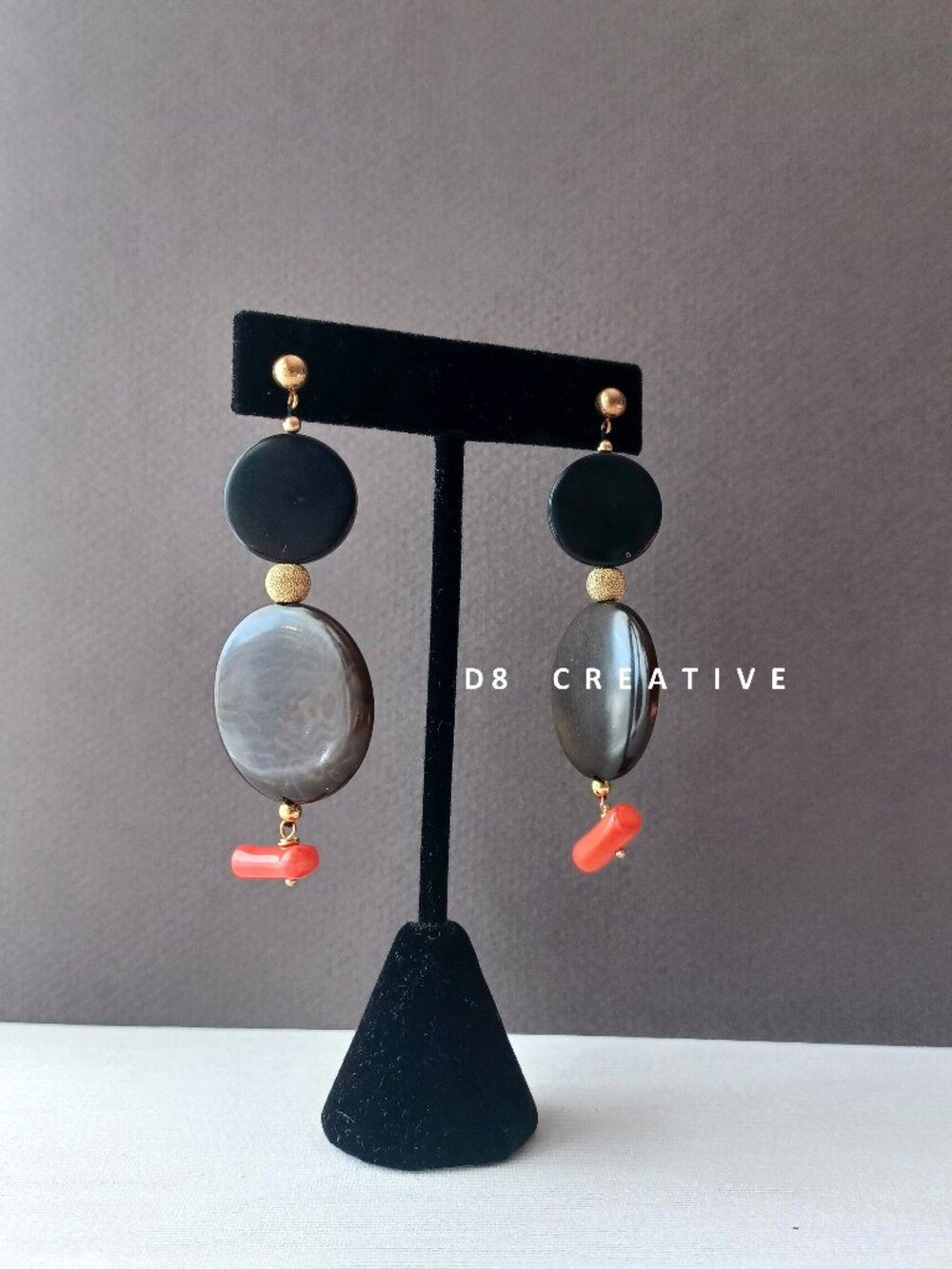 New women's vegetable Ivory with coral and sterling silver hanging earring
